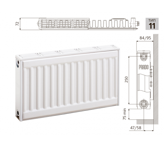 Cтальной панельный радиатор PRADO Classic 11х300х800