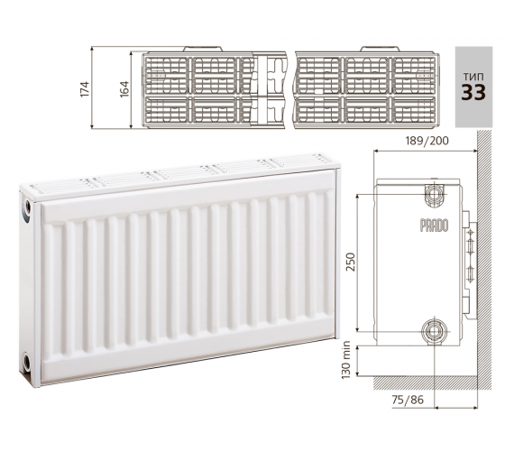 Cтальной панельный радиатор PRADO Classic  33х300х1400
